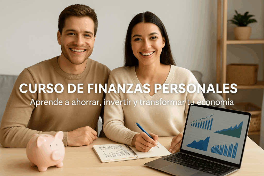 Pareja sonriente tomando el control de sus finanzas personales