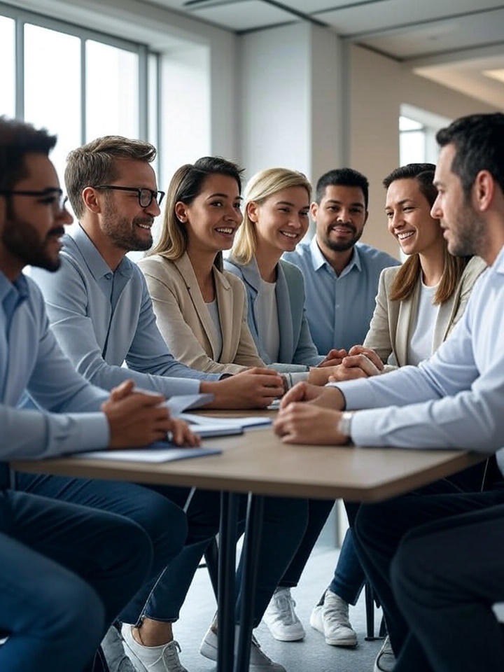 Imagen profesional de personas reales discutiendo sobre inteligencia financiera, diseño limpio y motivador.