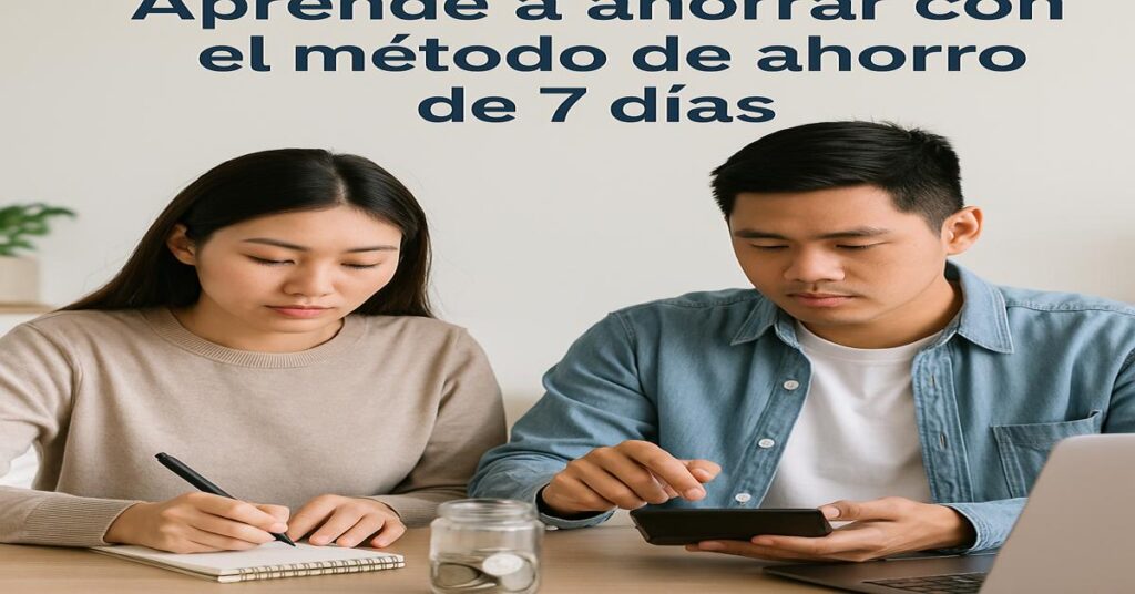 Una pareja asiática joven revisando su planificación financiera semanal con una libreta y un portátil sobre la mesa.