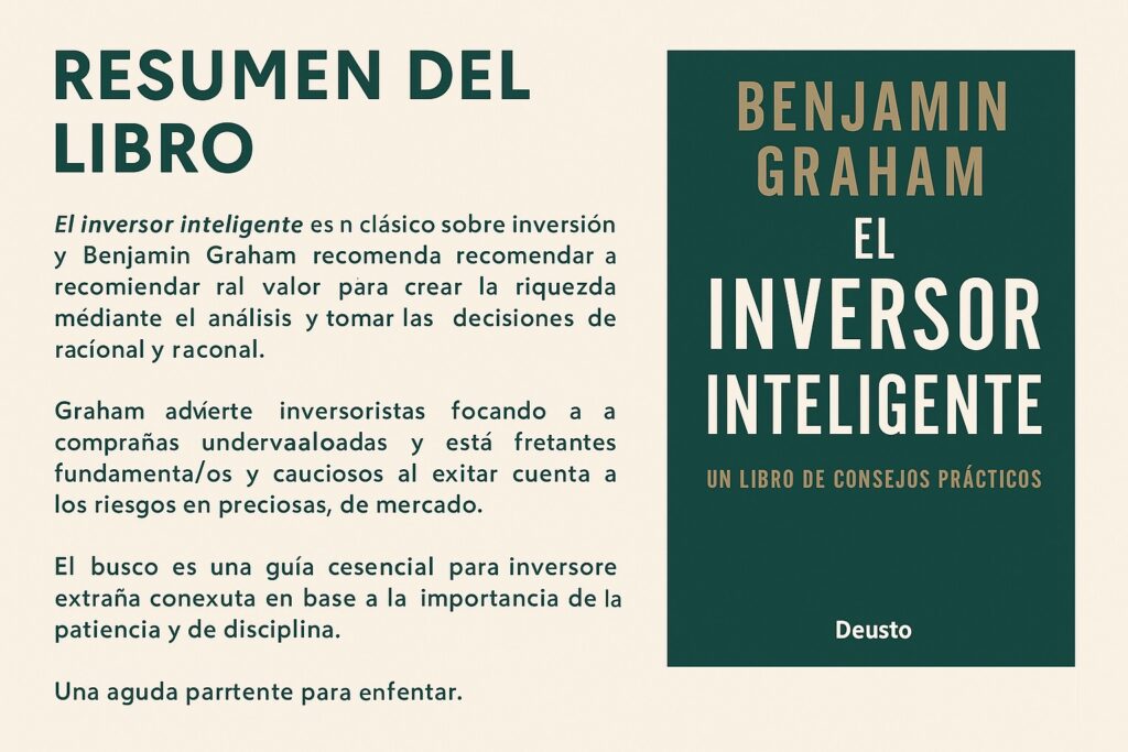 Portada del libro "El Inversor Inteligente" de Benjamin Graham con un pequeño resumen del mismo