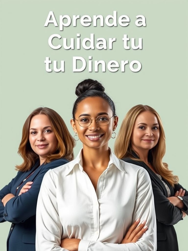 Tres mujeres sonrientes empoderadas ejecutivas con la frase de fondo “Aprende a cuidar tu dinero”