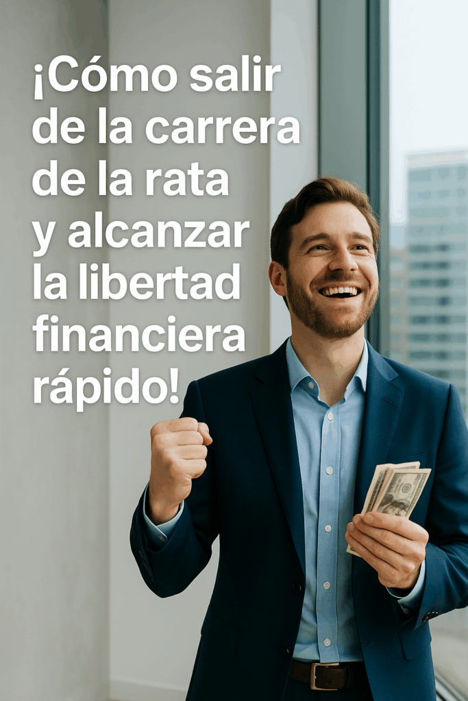 Hombre joven sonriente sosteniendo billetes de dólar, simbolizando éxito y libertad financiera.
