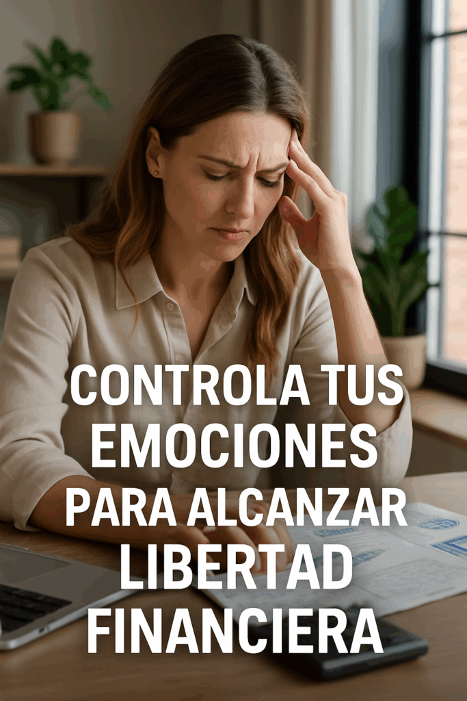 Persona reflexionando frente a documentos financieros, representando el control emocional necesario para alcanzar la libertad financiera.