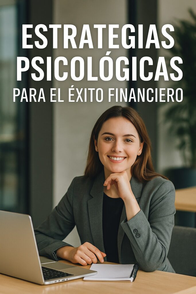 Mujer joven en oficina sonriendo, representando estrategias psicológicas para el éxito financiero