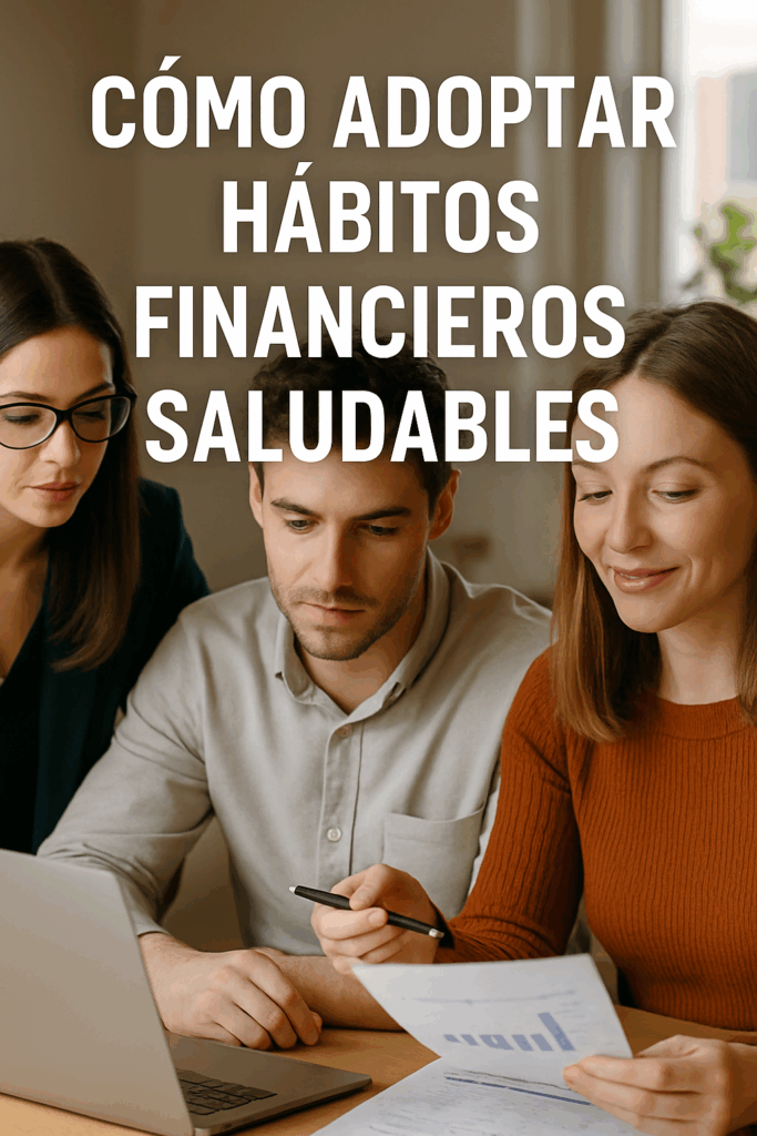 Dos personas revisan un presupuesto mensual y gráficos financieros en una mesa, representando hábitos financieros saludables y control del dinero.