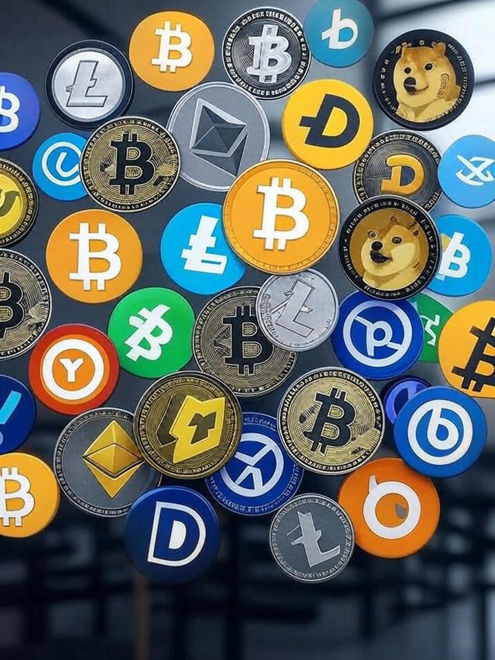 Infografía mostrando tipos de criptomonedas como Bitcoin y Ethereum y algunas otras alcoins que están en tendencia.