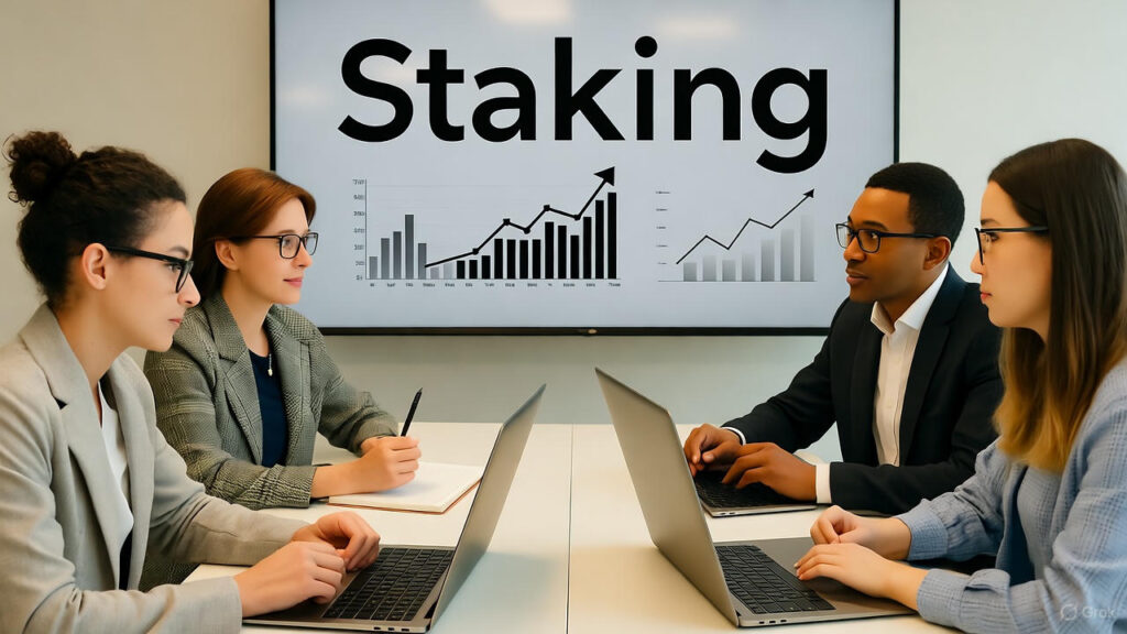 Infografía atractiva sobre staking de criptomonedas y cómo ganar ingresos pasivos