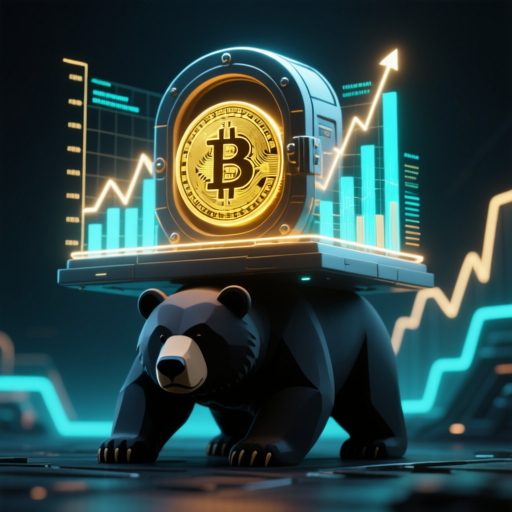 Ilustración de un oso bajista generando intereses con lending en criptomonedas mientras espera el próximo bull market, representando ingresos pasivos en bear market