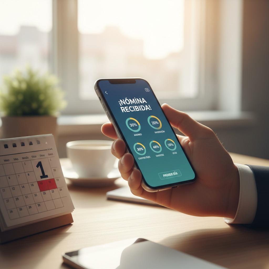 Imagen que muestra cómo una persona mira una aplicación para aprovechar la nóminina desde el primer día, planificando además con un calendario