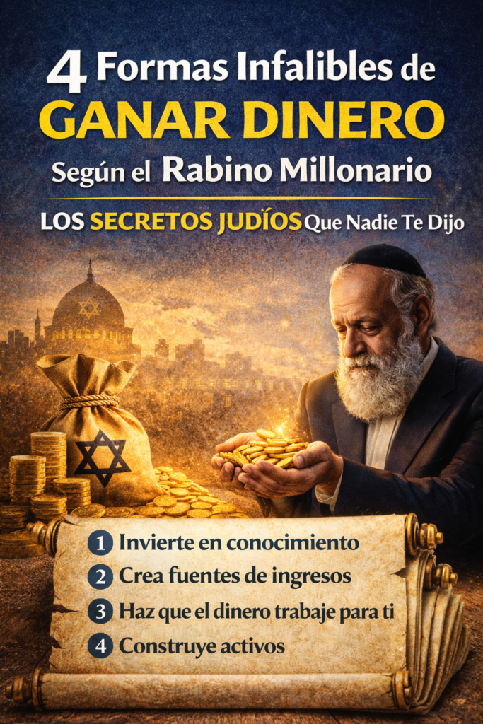 Imagen que muestra las 4 formas infalibles de Ganar Dinero según el Rabino Millonario. 
Son Secretos Judíos Que Nadie Te Dijo
