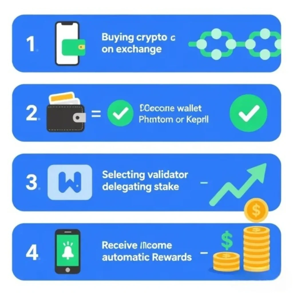 Tutorial visual de cómo hacer staking en criptomonedas desde la wallet: comprar, delegar y recibir recompensas  