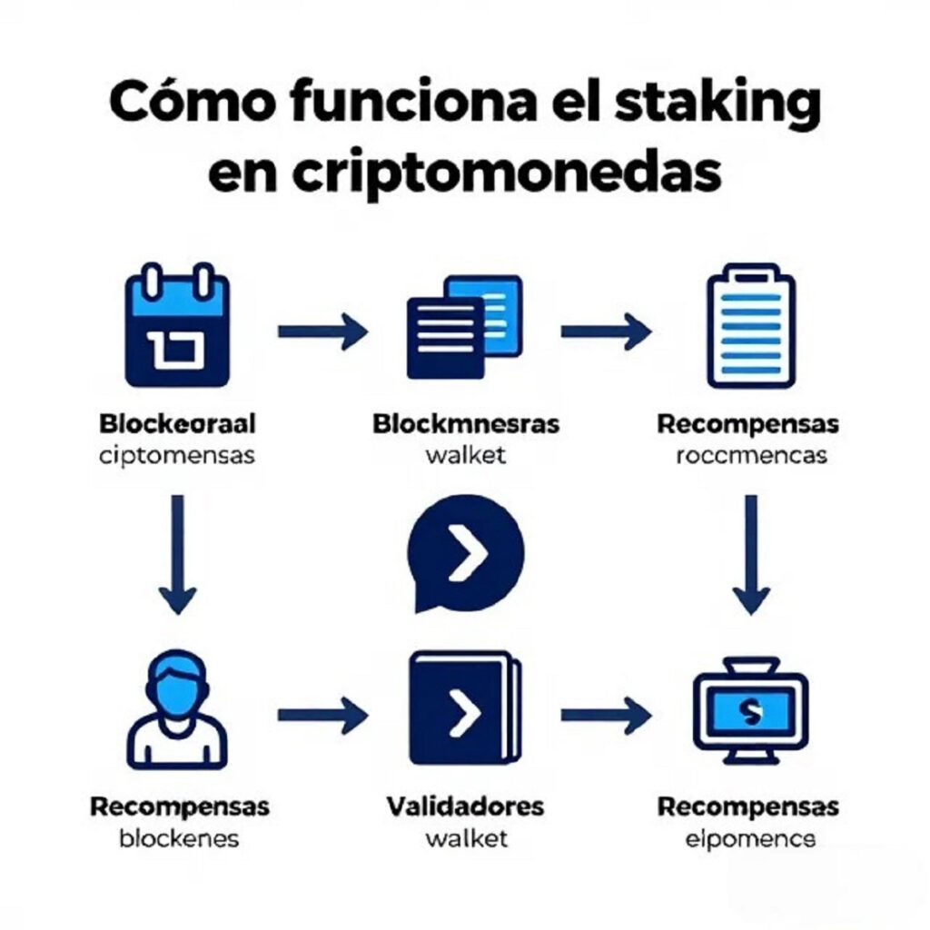 Infografía que explica el funcionamiento del staking en criptomonedas.