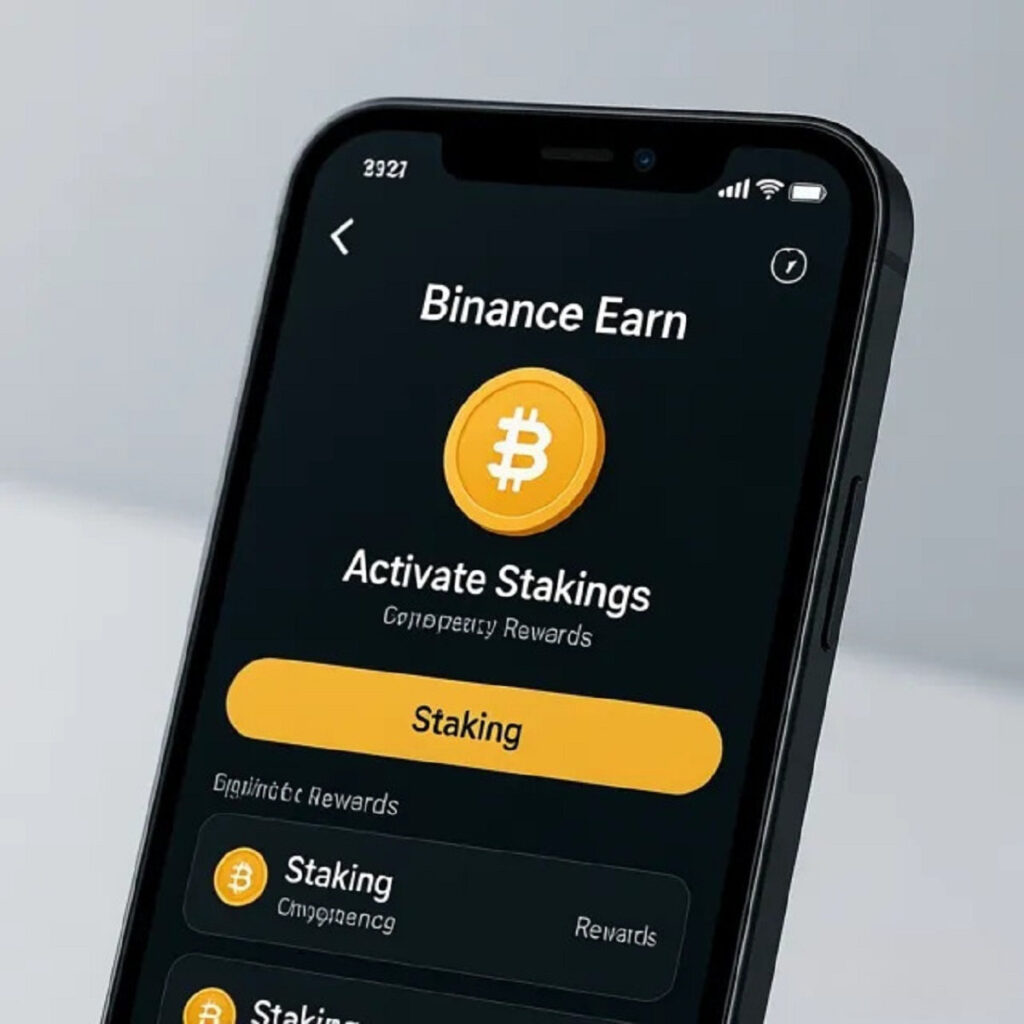 Usuario activando staking en Binance desde la aplicación móvil.