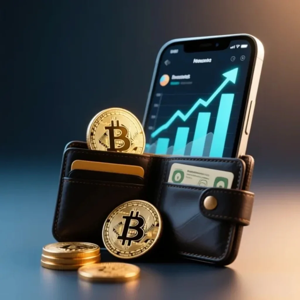 Concepto de ingresos pasivos generados mediante staking de criptomonedas.