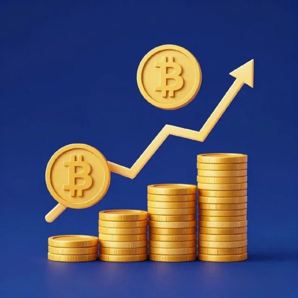 Ilustración conceptual del staking en criptomonedas generando ingresos pasivos.