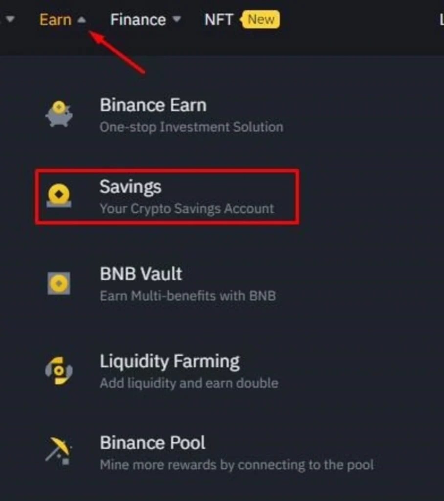 La imagen muestra cómo entrar en Binance Earn de forma simple y directa
