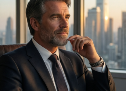 Persona observando una ciudad moderna mientras planifica su futuro financiero.