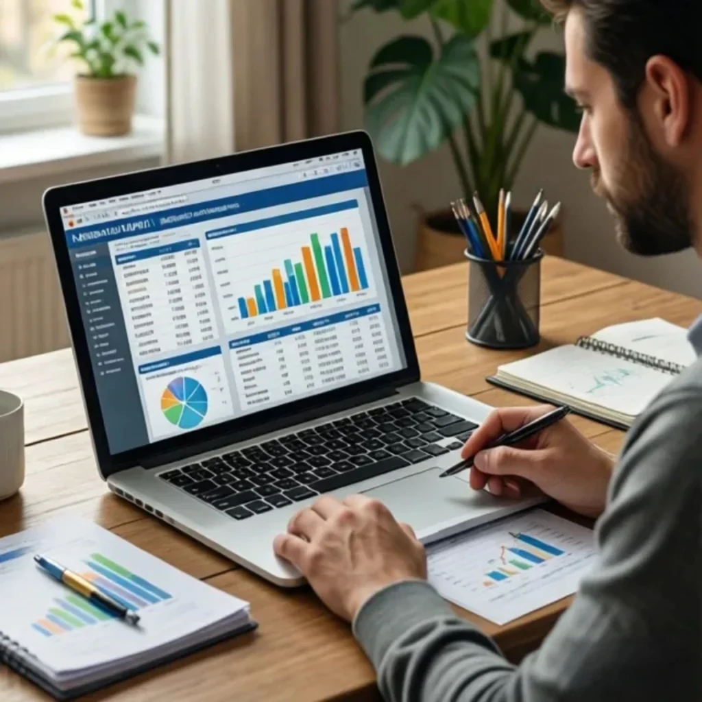 Persona organizando sus finanzas y planificando inversiones en casa.