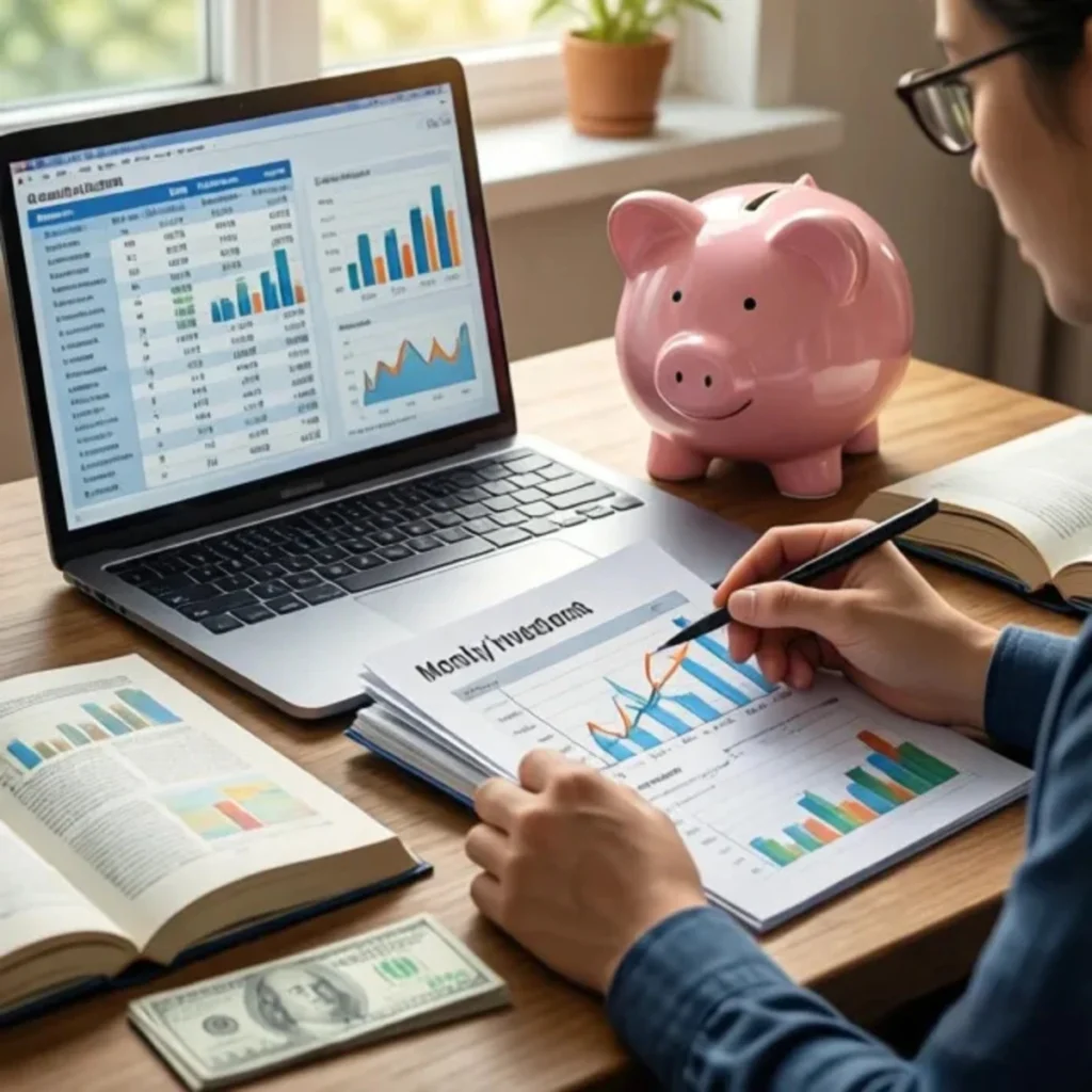 Persona organizando presupuesto y creando hábitos de ahorro