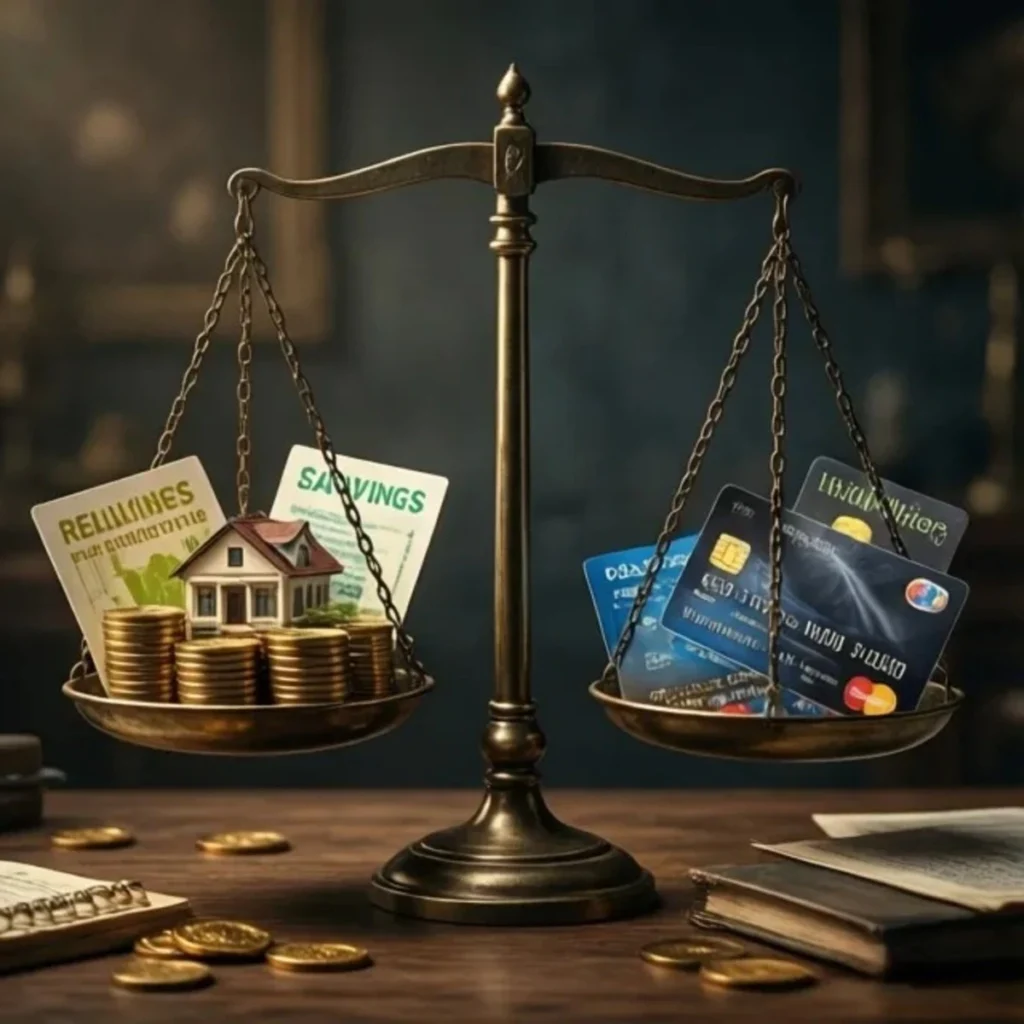 Balanza mostrando la diferencia entre activos financieros y pasivos