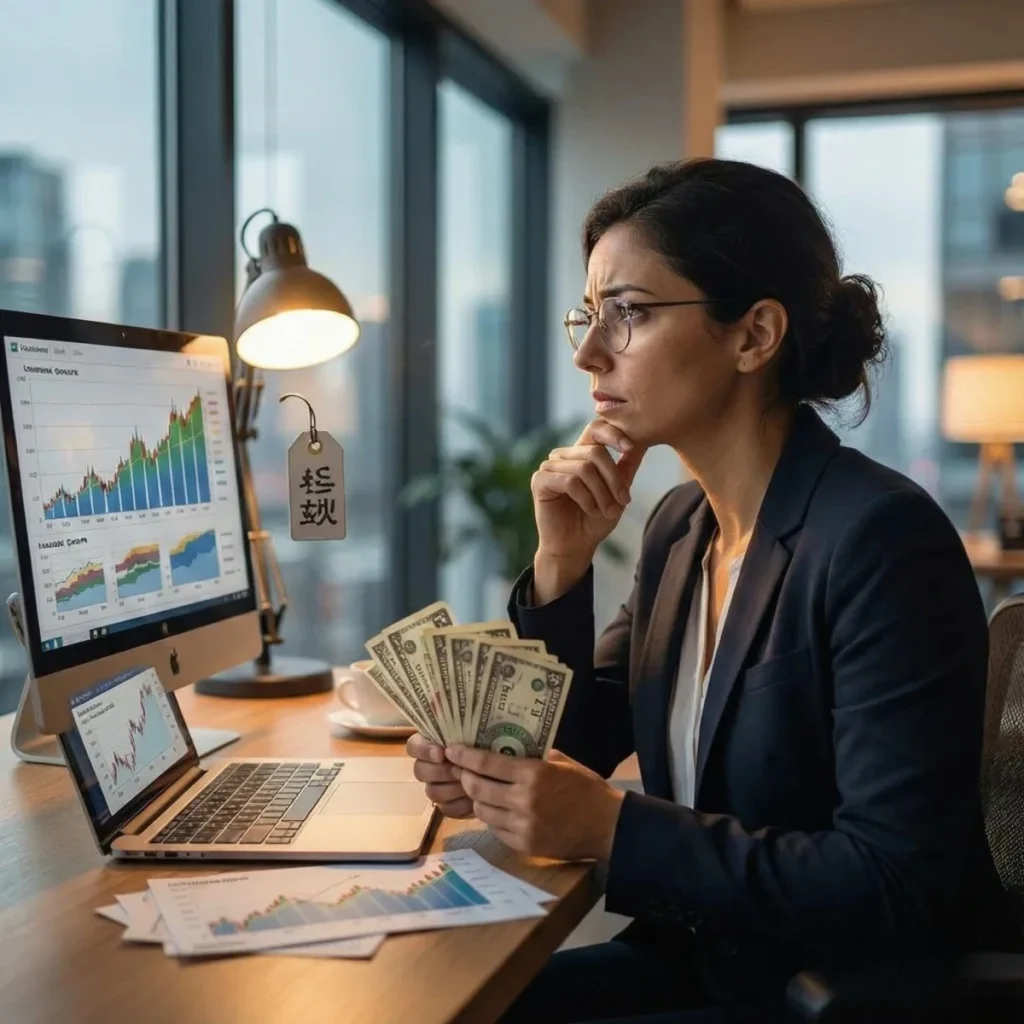 Persona observando dinero como una oportunidad de inversión y libertad financiera