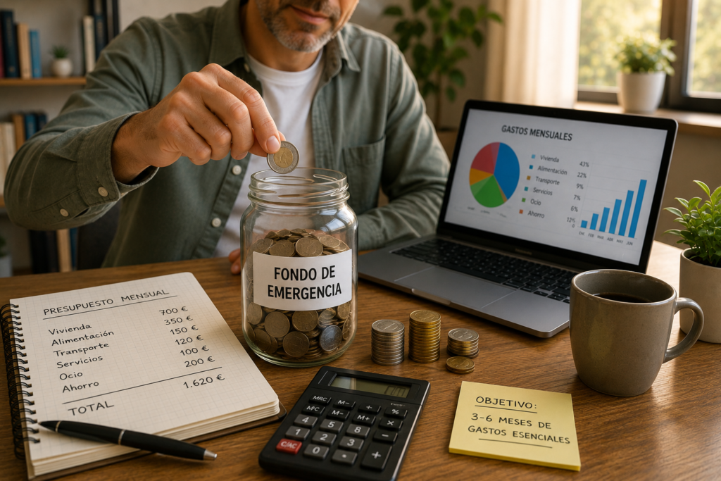 Persona creando un fondo de emergencia para mejorar su estabilidad financiera.