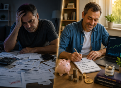 Comparación entre una mentalidad de víctima y una mentalidad de crecimiento aplicada a las finanzas personales.