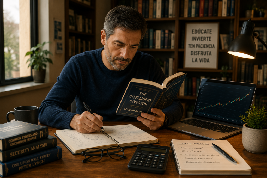 Persona estudiando a los grandes inversores de la historia para así poder construir un futuro financiero sólido