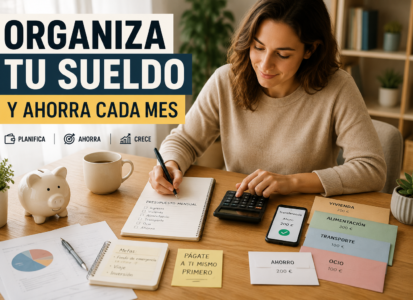 Persona organizando su sueldo mensual para ahorrar dinero y controlar sus gastos.