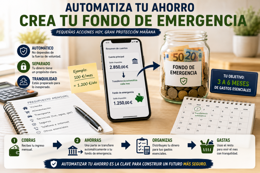 Transferencia automática mensual hacia una cuenta separada destinada al fondo de emergencia.