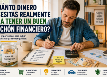 Persona calculando cuánto dinero necesita ahorrar para crear un colchón financiero y cubrir varios meses de gastos.