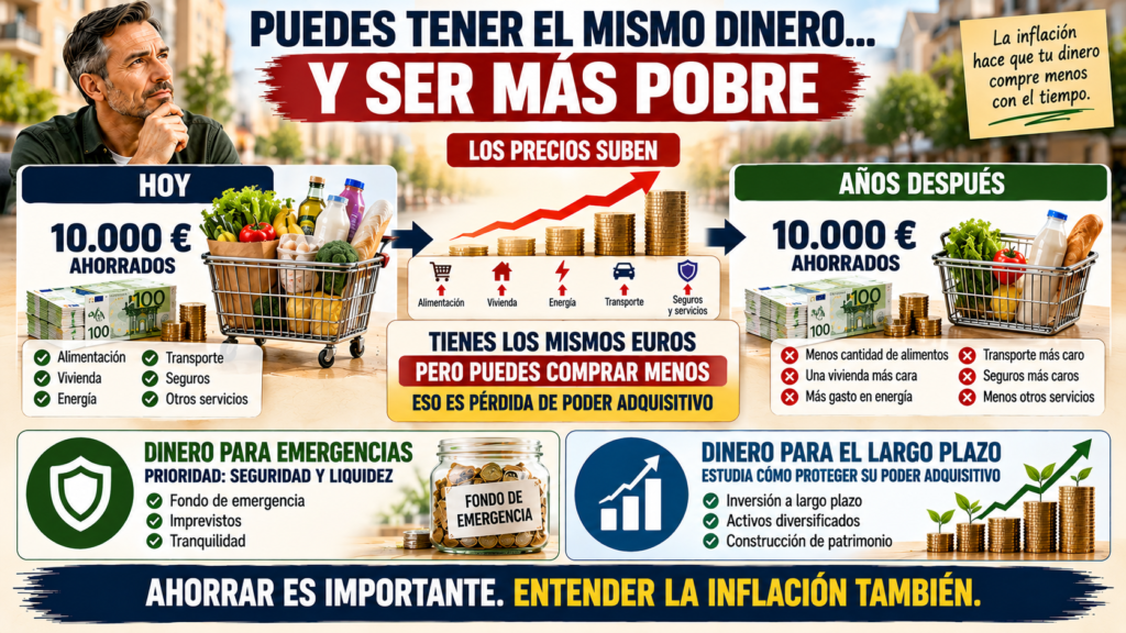 Infografía con doce pasos para pasar del ahorro mensual a una estrategia de construcción de patrimonio a largo plazo.