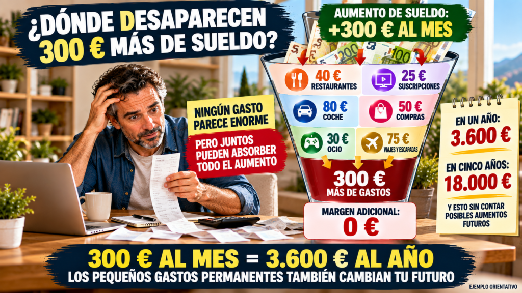 Infografía sobre cómo dividir un aumento de sueldo entre mejorar el nivel de vida y aumentar ahorro, reducir deudas e invertir.