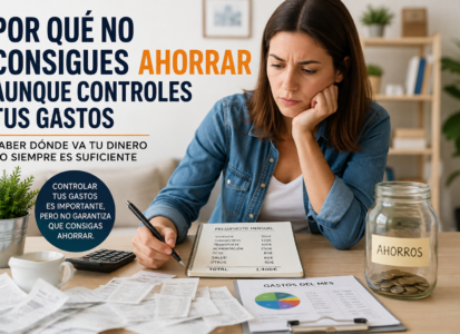 Persona revisando sus gastos mensuales mientras intenta descubrir por qué no consigue ahorrar dinero.