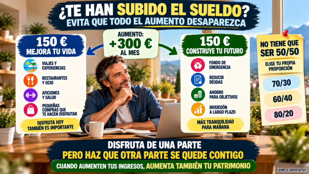 Infografía que muestra cómo un aumento de ingresos puede convertirse en mayores gastos debido a la inflación del estilo de vida.