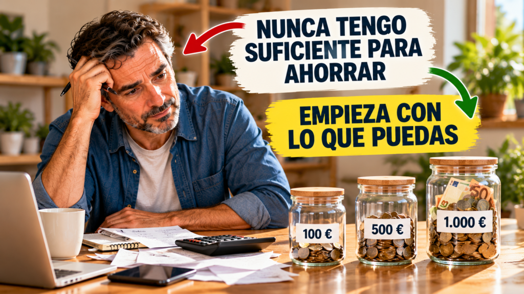 Persona organizando sus finanzas para empezar a ahorrar pequeñas cantidades de dinero de forma progresiva.