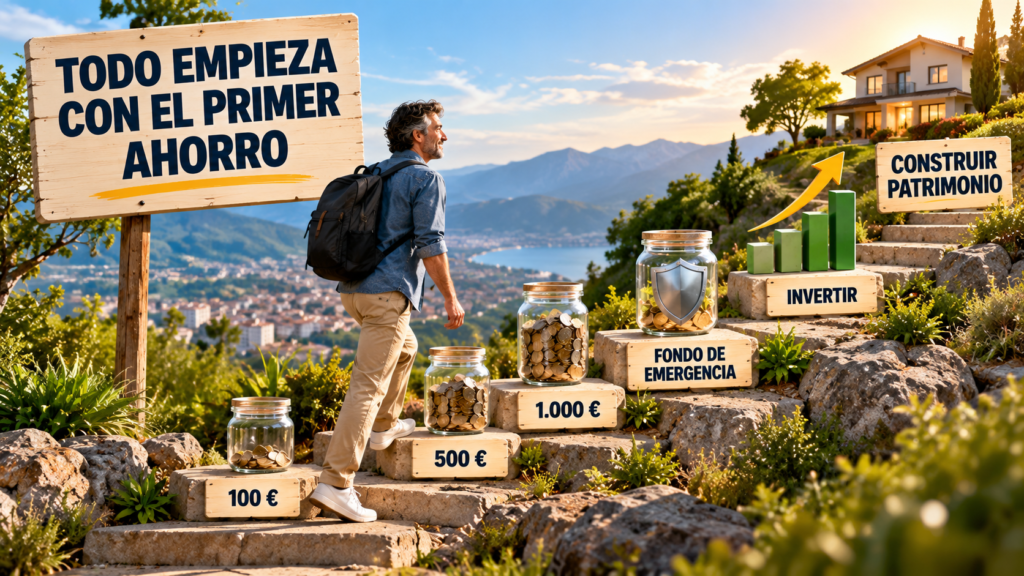 Recorrido financiero desde los primeros 100 euros ahorrados hasta crear un fondo de emergencia y empezar a construir patrimonio.