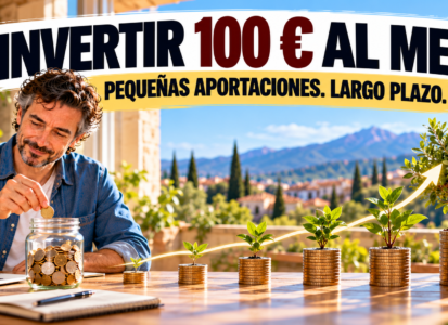 Persona de mediana edad comenzando a invertir 100 euros al mes mediante pequeñas aportaciones periódicas orientadas al largo plazo.