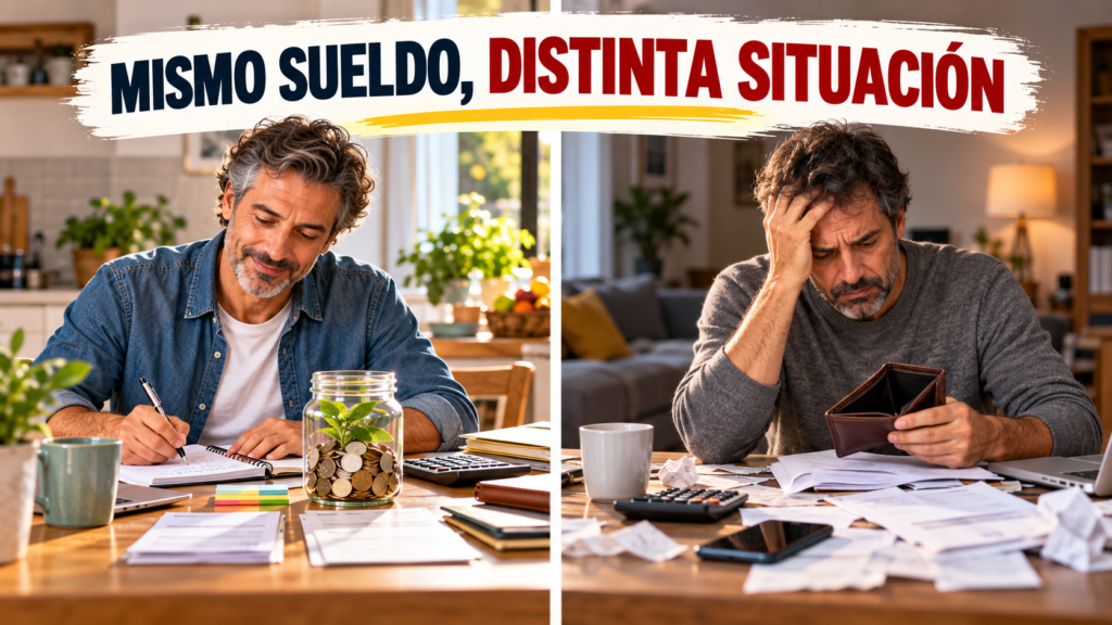 Dos personas con ingresos similares muestran situaciones financieras diferentes debido a la forma de administrar su dinero.