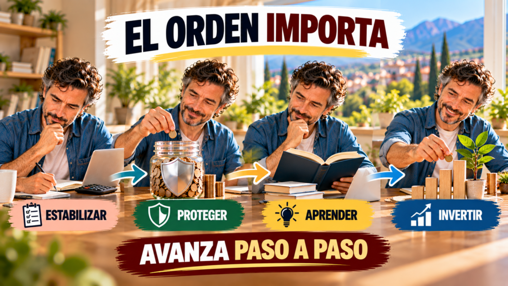 Persona repartiendo su capacidad de ahorro entre aumentar el fondo de emergencia y comenzar una inversión a largo plazo.