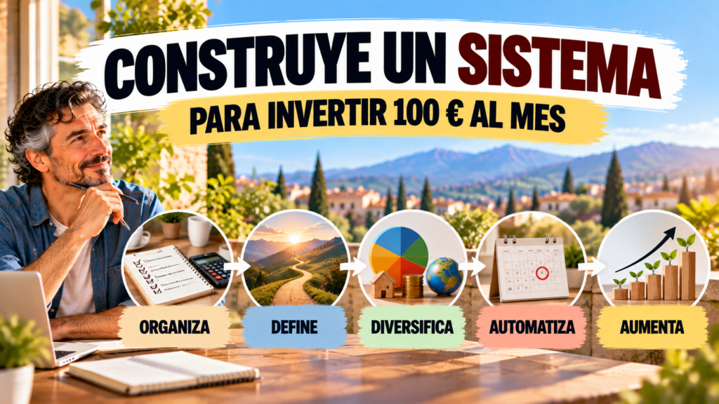 Persona siguiendo un plan para organizar sus finanzas, diversificar, automatizar y aumentar progresivamente sus aportaciones mensuales.